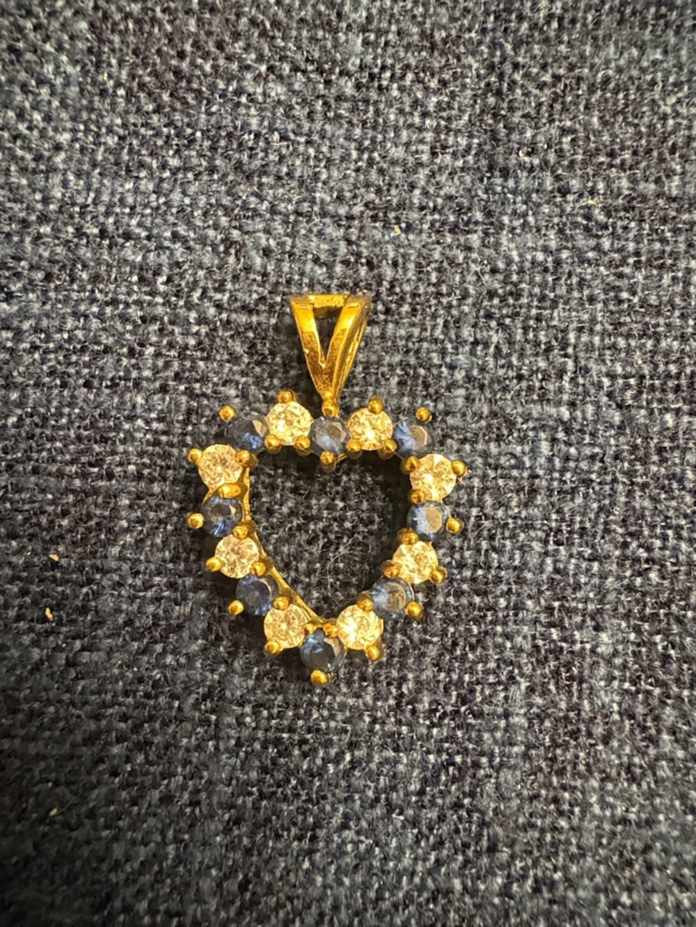 Heart-Shaped Gold Pendant with Blue and Clear Stones